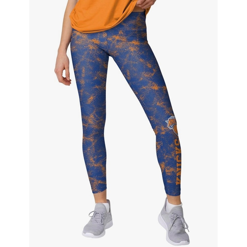 FOCO New York Knicks Women's Blue Orange Distressed Print Leggings Size S
